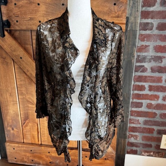 Avenue Lace Bell Sleeve Cardigan Blouse – Black & Gold Metallic – Women’s 18/20 - Picture 2 of 12